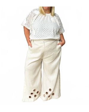 Adriana Contreras Wide Leg Linen Pants With Split Leg - Natural