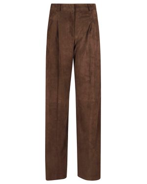 Arma Pleated Wide-Leg Pants With Suede Details - Brown