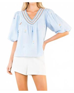 Thml Puff Sleeve Sailboat Top - Blue