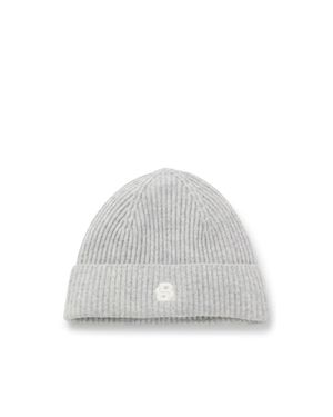 BOSS Wool-Cashmere Beanie Hat With Double B Monogram - White