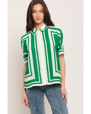 TRUEDAMES Riviera Stripe Woven Top - Green