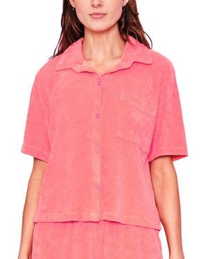 Sundry Crop Button-Down Shirt - Pink