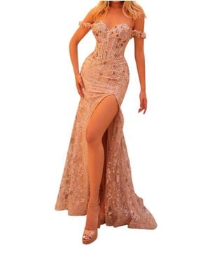 Amarra Off-The-Shoulder Prom Dress - Brown