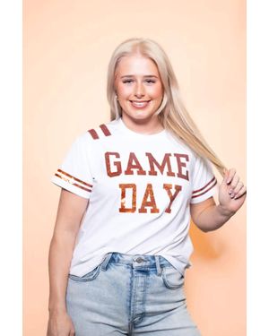 Bomb Sequin Design Gameday Shirt Top - Blue