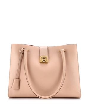 Ferragamo Gancio Lock Tote Leather - Natural