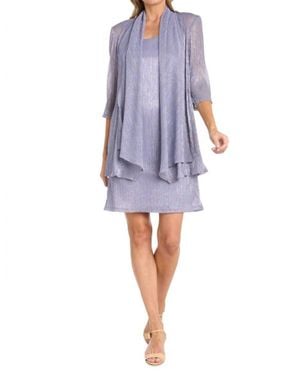 R & M Richards Solid Metallic Jacket Dress Set - Blue