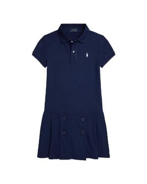 Polo Ralph Lauren Girl Embroidered Logo Polo Dress - Blue
