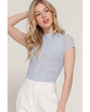 TRUEDAMES Short Cap Slv High Neck 2 Ply Mesh Top - Blue