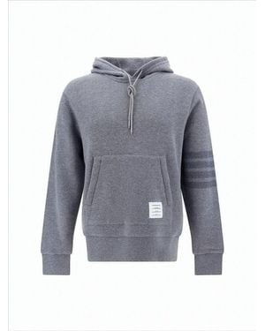 Thom Browne Soft Wool Hoodie With Kangaroo Pocket And Tonal Stripes - Blue