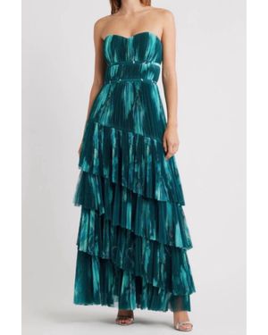 Hutch Lanza Strapless Tiered Tulle Gown - Green