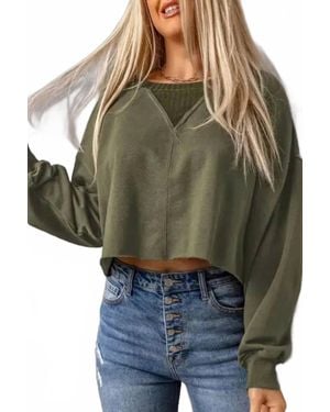Shewin Drop Shoulder Cropped Sweater - Green
