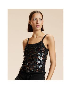 Cynthia Rowley Paillette Mesh Cami - Black
