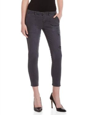 Pam & Gela Twill Raw Hem With Distressed Lace-Up Detail Crop Pants - Blue