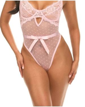 Oh La La Cheri Josie Bow Lace Teddy - Pink