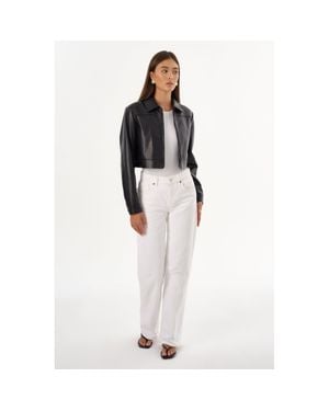 Lamarque Damiana Recycled Leather Cropped Jacket - White