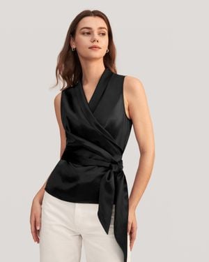 LILYSILK Elegant Silk Wrap Blouse - Black