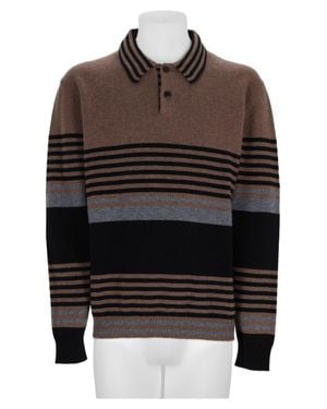Paul Smith Striped Cashmere Long-Sleeve Polo Shirt - Black