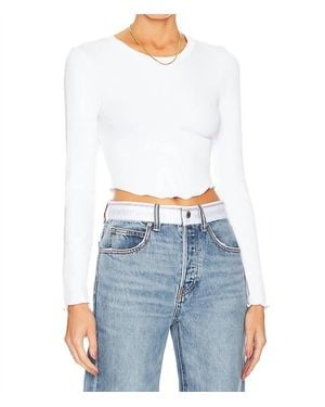 LNA Arya Ribbed Long Sleeve Top - White