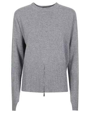 Drumohr Over Round Neck Merino Wool-Cashmere Sweater - Gray