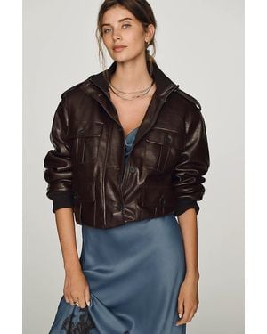 Maeve Faux-Leather Utility Jacket - Black