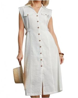 Umgee Sleeveless Button Down Midi Dress - White