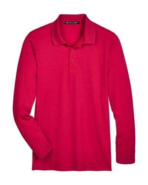 Devon & Jones Crownlux Performance Tall Plaited Long Sleeve Polo - Red