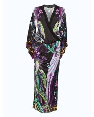 Just Cavalli Floral Print Chiffon Kaftan Dress - Black