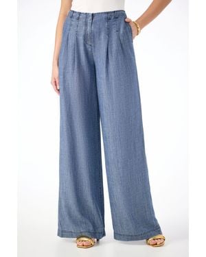 Trina Turk Dans Wide-Leg Chambray Pant - Blue