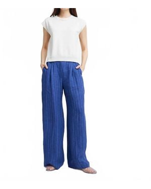 Self Contrast Caroline Wide Leg Pants - Blue