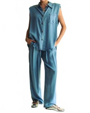 Davi & Dani Stripe Short Sleeve Button Down Shirt And Pants - Blue