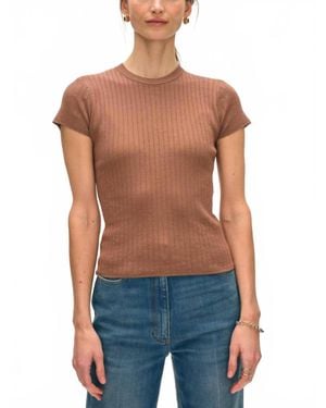 White + Warren Paperfine Short Sleeve Pointelle Tee - Blue
