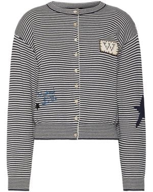 Weekend Cropped Knit Cardigan With Horizontal Stripes And Decorative Accents - Black