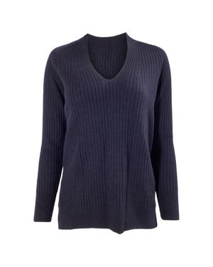 Iris & Ink V-Neck Ribbed Sweater - Blue