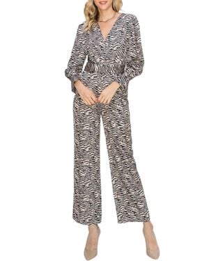 Adelyn Rae Toni Zebra-Print Belted Wrap-Effect Sateen Jumpsuit - Gray