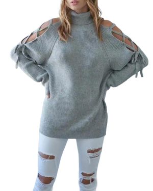J.Nna Lace-Up Shoulder Sweater - Blue