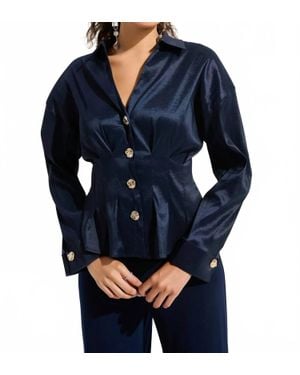 Joseph Ribkoff Pleated Taffeta Peplum Blouse - Blue