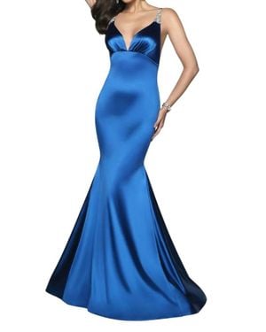 Blush Prom Satin Jersey Strappy Mermaid Evening Gown - Blue