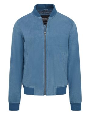 Infinity Leather Soft Goat Suede Ma-1 Varsity Bomber Jacket - Blue