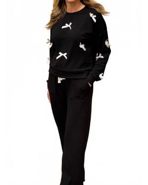 Eesome Long Sleeve Bow Set Top - Black