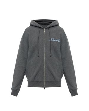 Lanvin Zip-Up Hoodie With Contrasting Embroidered Logo - Gray