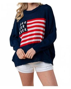 White Birch American Flag Print Lightweight Sweater - Blue