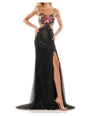 Colors Dress Floral Sequin Cut Out Prom Gown - Black