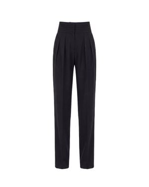 Saiid Kobeisy Crepe Fabric Straight-Leg Pants With High-Rise Waist - Blue