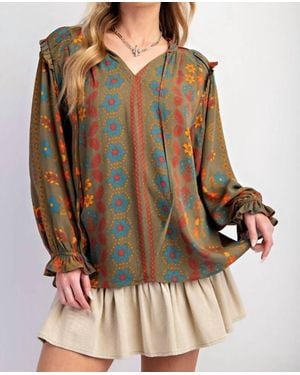 Easel Happiness Floral Print Blouse - Brown