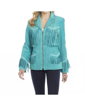 Cripple Creek Suede Studded Zip Front Jacket - Blue