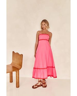 TRUEDAMES Summer Solid Color Lace Stitching Elegant Suspender Tube Top Super Pendulum Dress - Pink