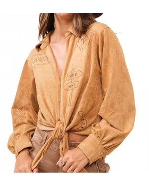Blue B Western Suede Tie Blouse - Brown