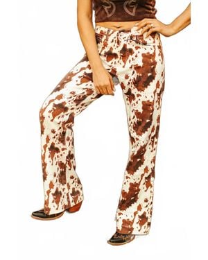 Lucky & Blessed Cow Print Tummy Control Wide Leg Jeans - White