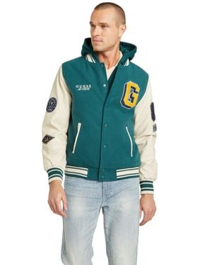 Guess Mark Hooded Varsity Jacket - Blue