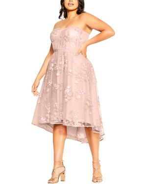 City Chic Plus Sequined Knee Fit & Flare Dress - Pink